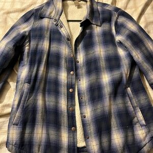 Bit & Bridle Navy and Cream Plaid Teddy Jacket